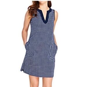 Draper James x Lands’ End Gingham Sleeveless Tunic Dress Blue White Med Pockets